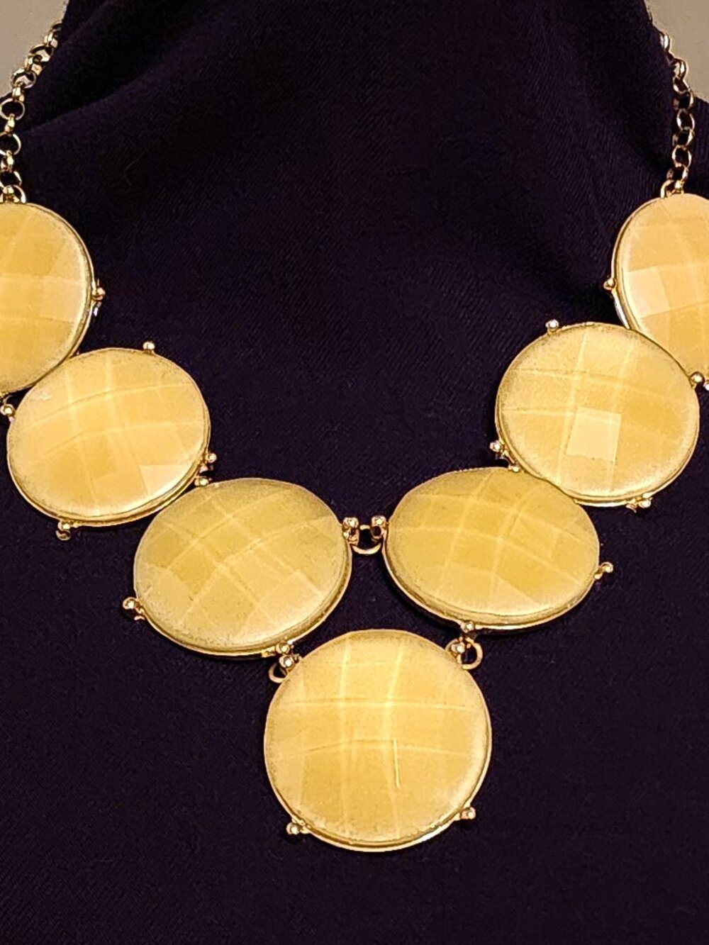 Yellow Faceted Statement Bib Necklace Gold Tone Adjustable
